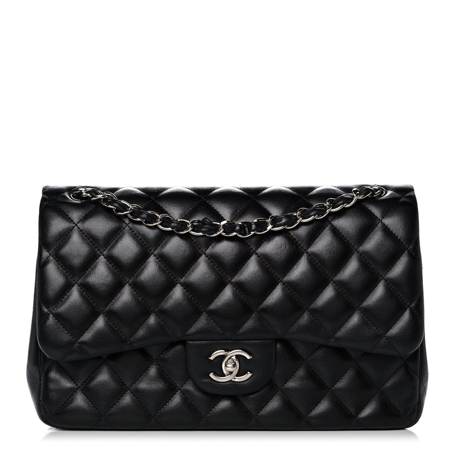 Lambskin Quilted Jumbo Double Flap Black