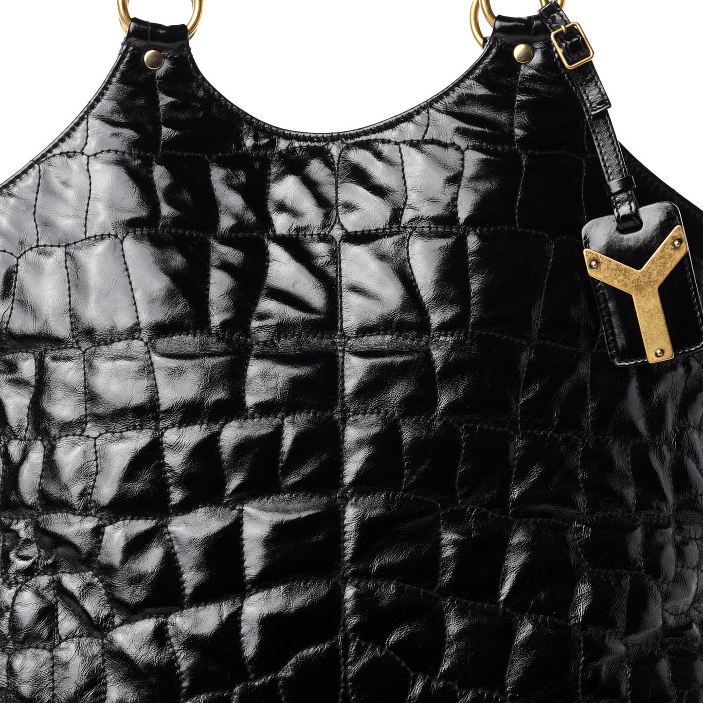 Patent Crocodile Embossed Tribute Tote Black