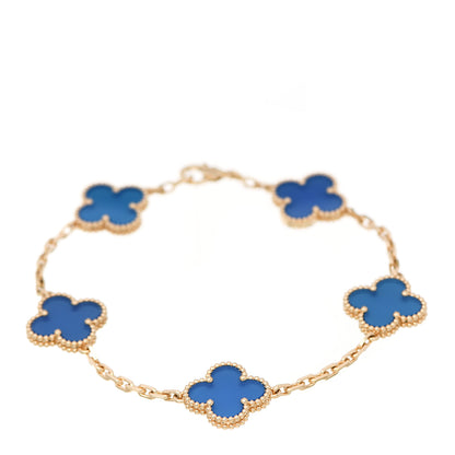 Van Cleef & Arpels 18K Yellow Gold Blue Agate 5 Motifs Vintage Alhambra Bracelet 1 of 5