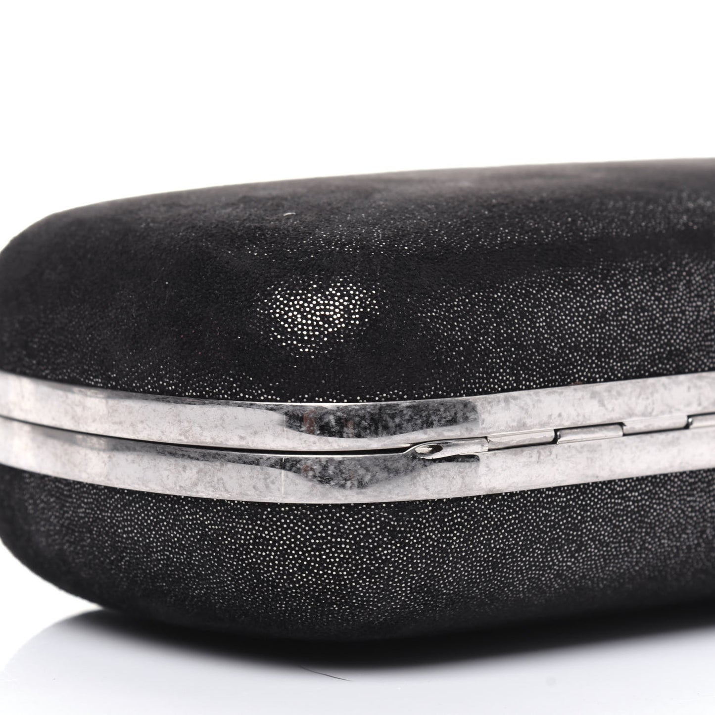 Metallic Suede Skull Box Clutch Black