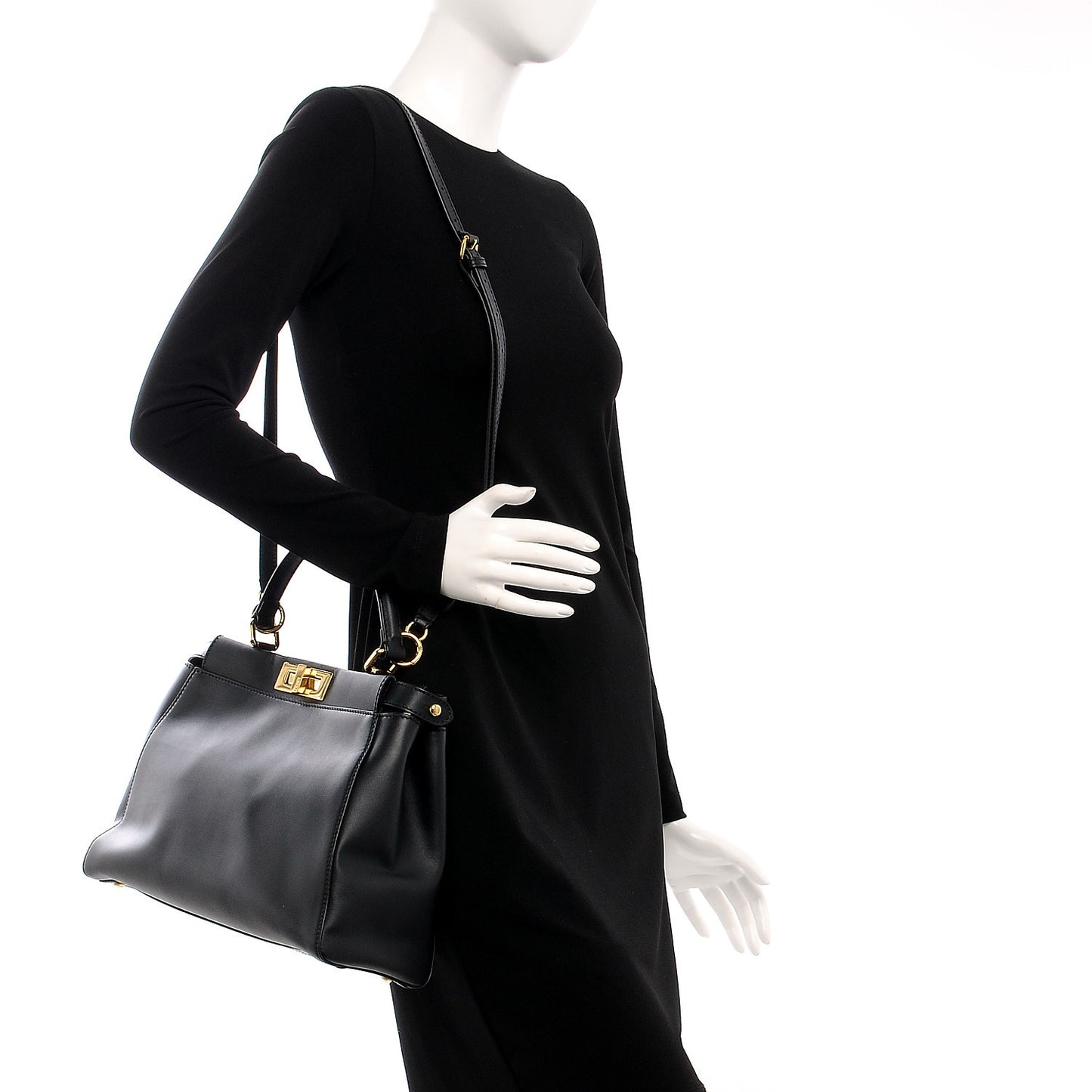 Vitello Morgan Shiny Nappa Medium Peekaboo Iconic Satchel Black