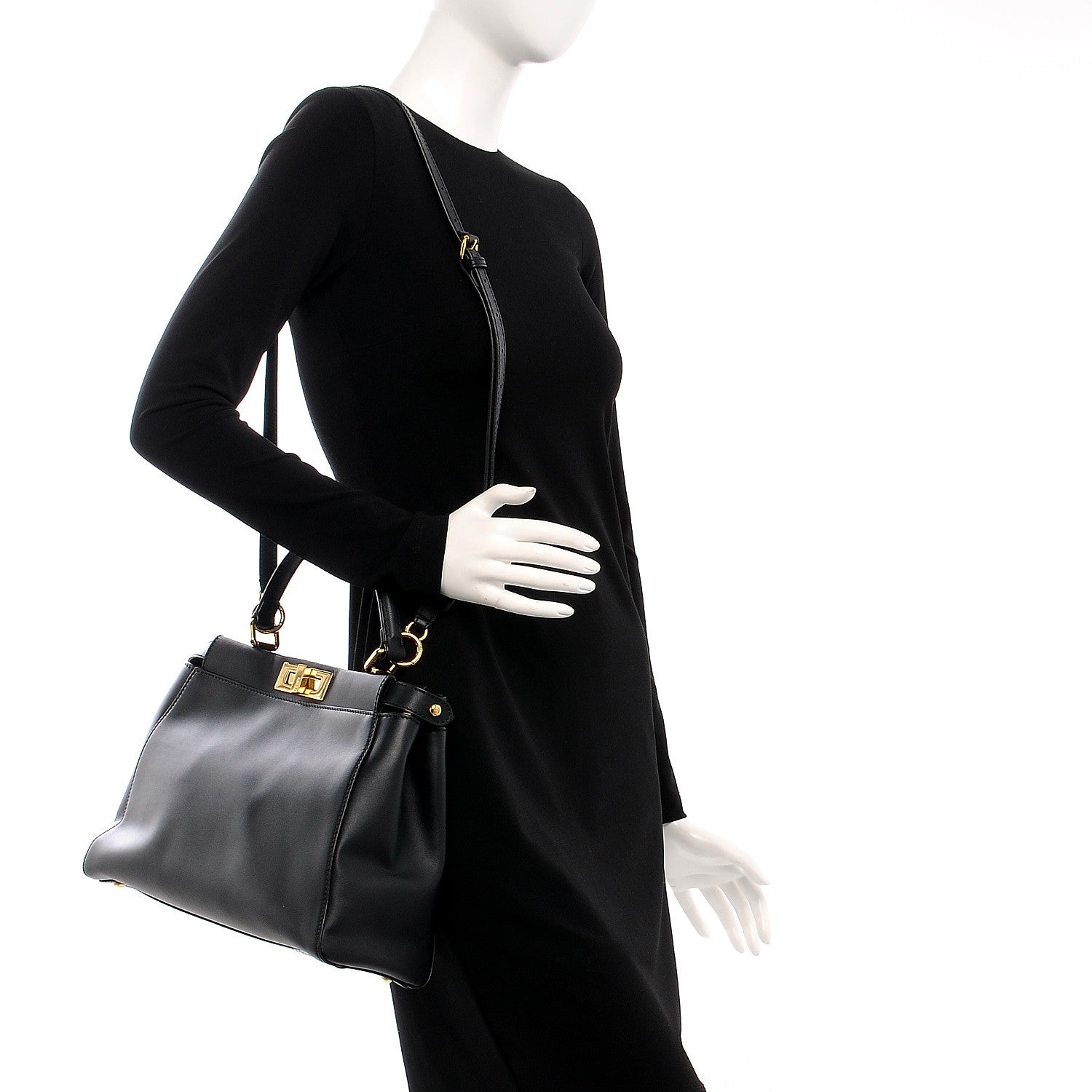 Fendi Vitello Morgan Shiny Nappa Medium Peekaboo Iconic Satchel Black 2 of 7