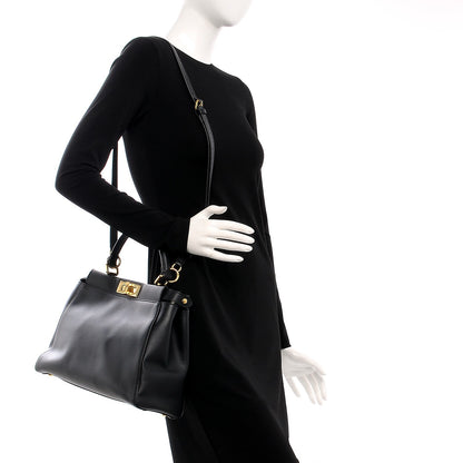 Fendi Vitello Morgan Shiny Nappa Medium Peekaboo Iconic Satchel Black 2 of 7