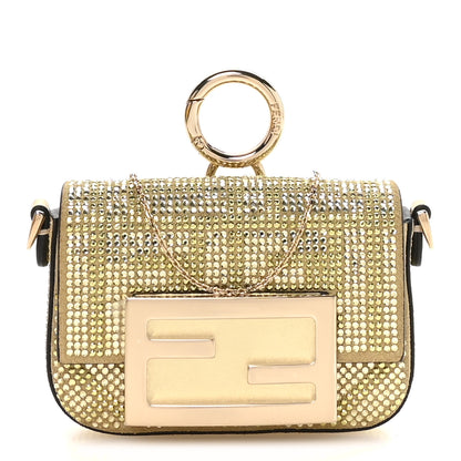 Fendi Crystal Vitello Laminato FF Nano Maxi Buckle Baguette Charm Light Gold 1 of 10