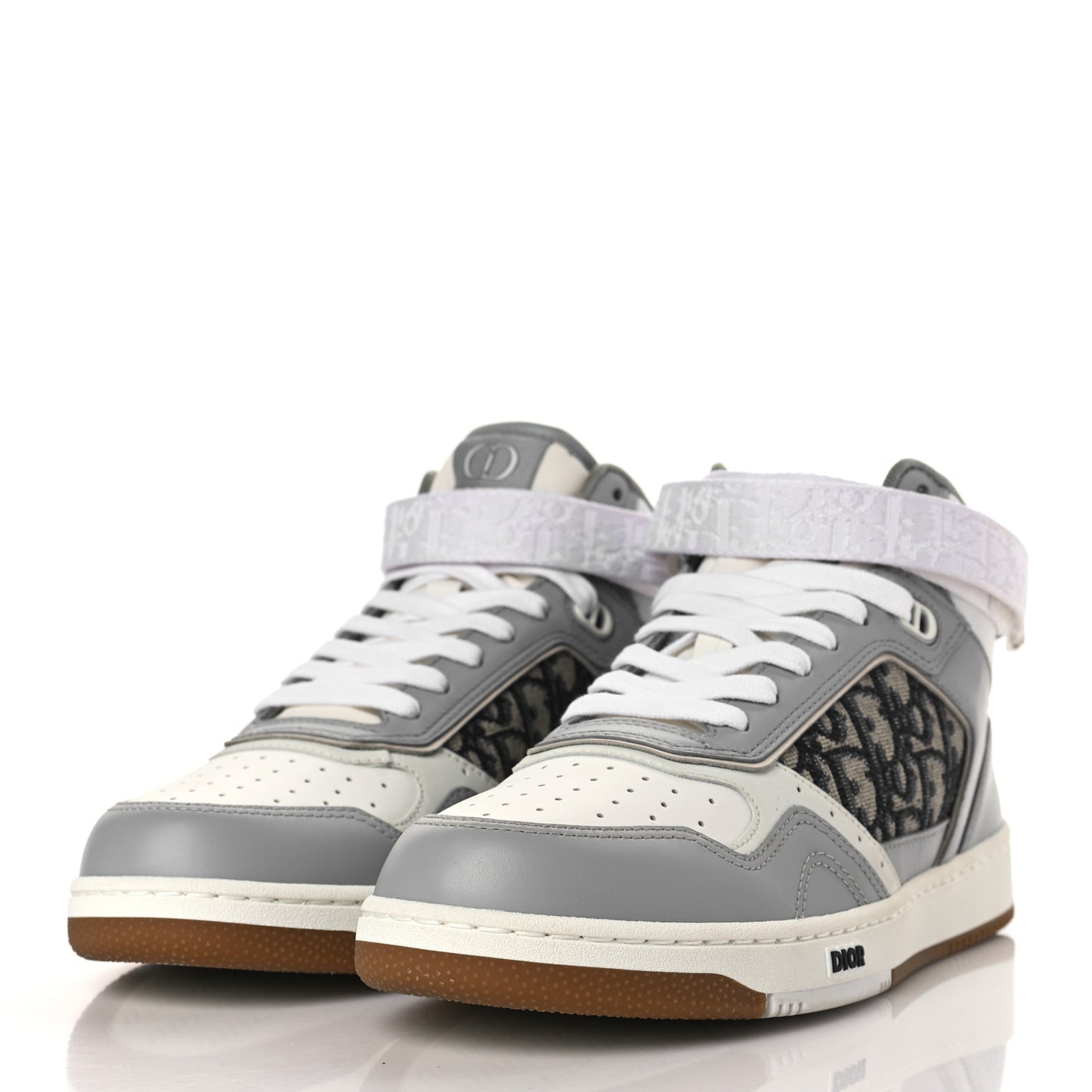 Smooth Calfskin Jacquard Oblique Mens B27 Mid Top Sneakers 41 Beige Blue