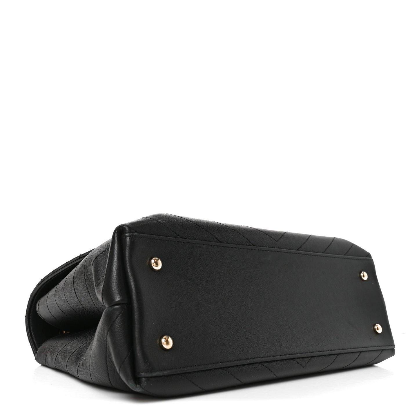 Grained Calfskin Chevron Stitched Medium Chic Top Handle Flap Black