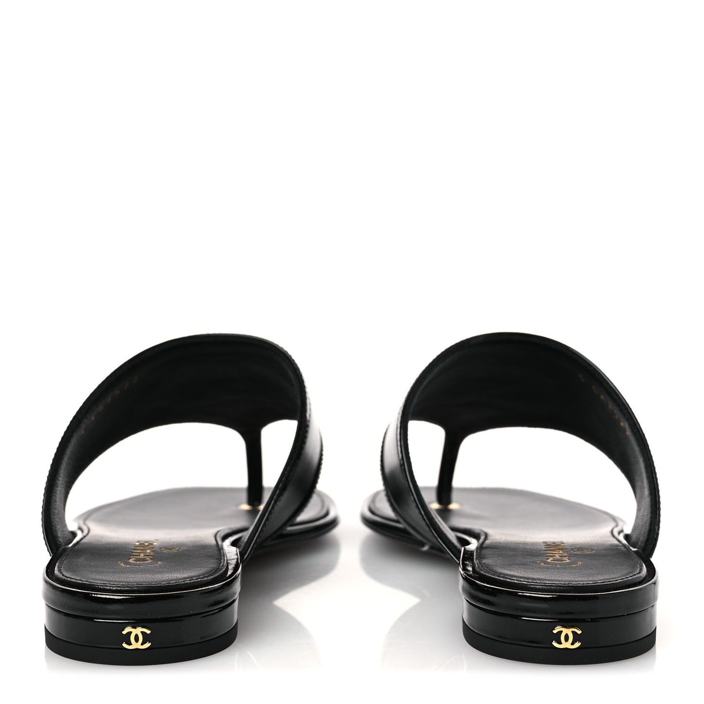 Lambskin Patent Calfskin CC Thong Sandals 39 Black