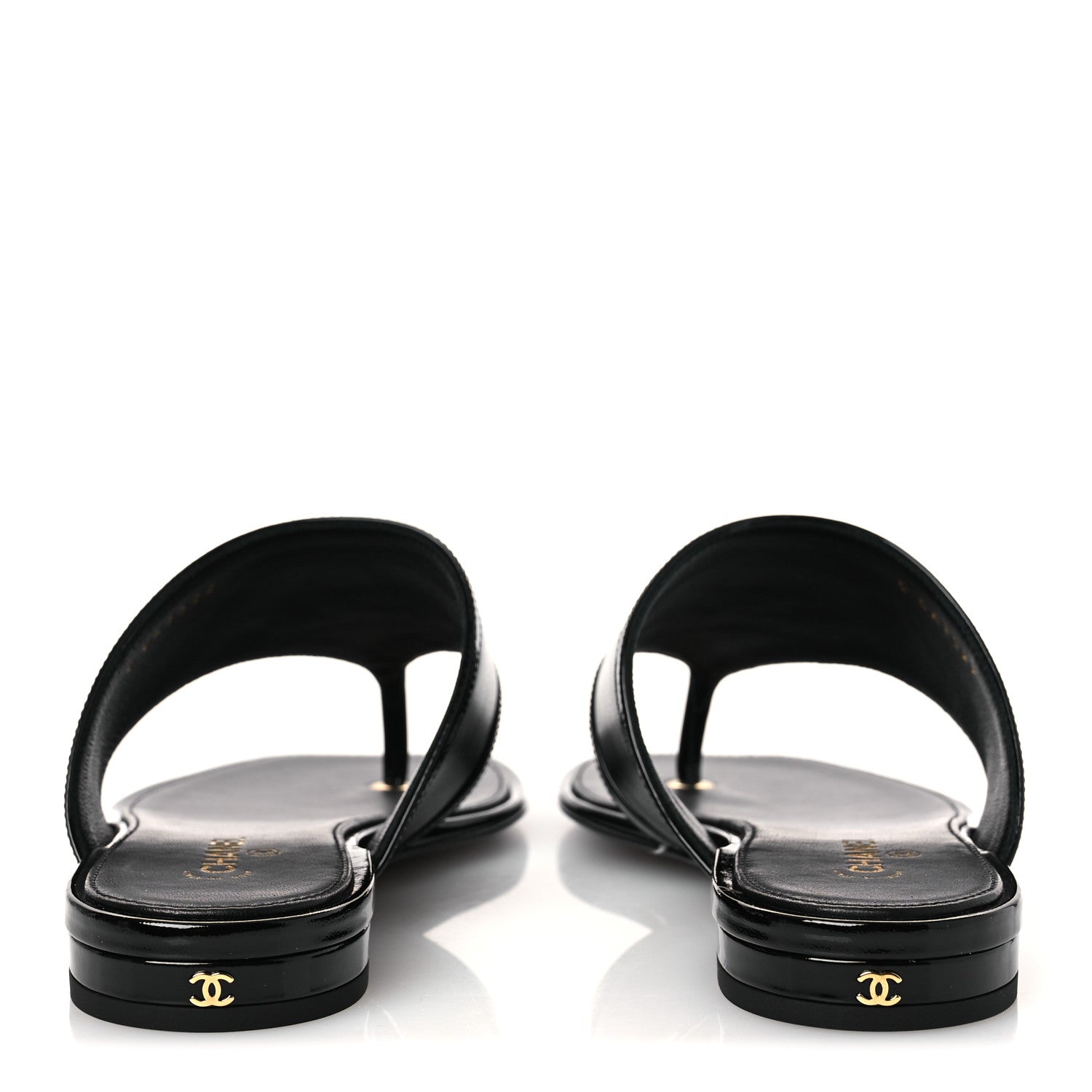 Chanel Lambskin Patent Calfskin CC Thong Sandals 39 Black 6 of 11