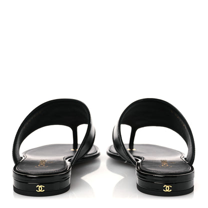 Chanel Lambskin Patent Calfskin CC Thong Sandals 39 Black 6 of 11