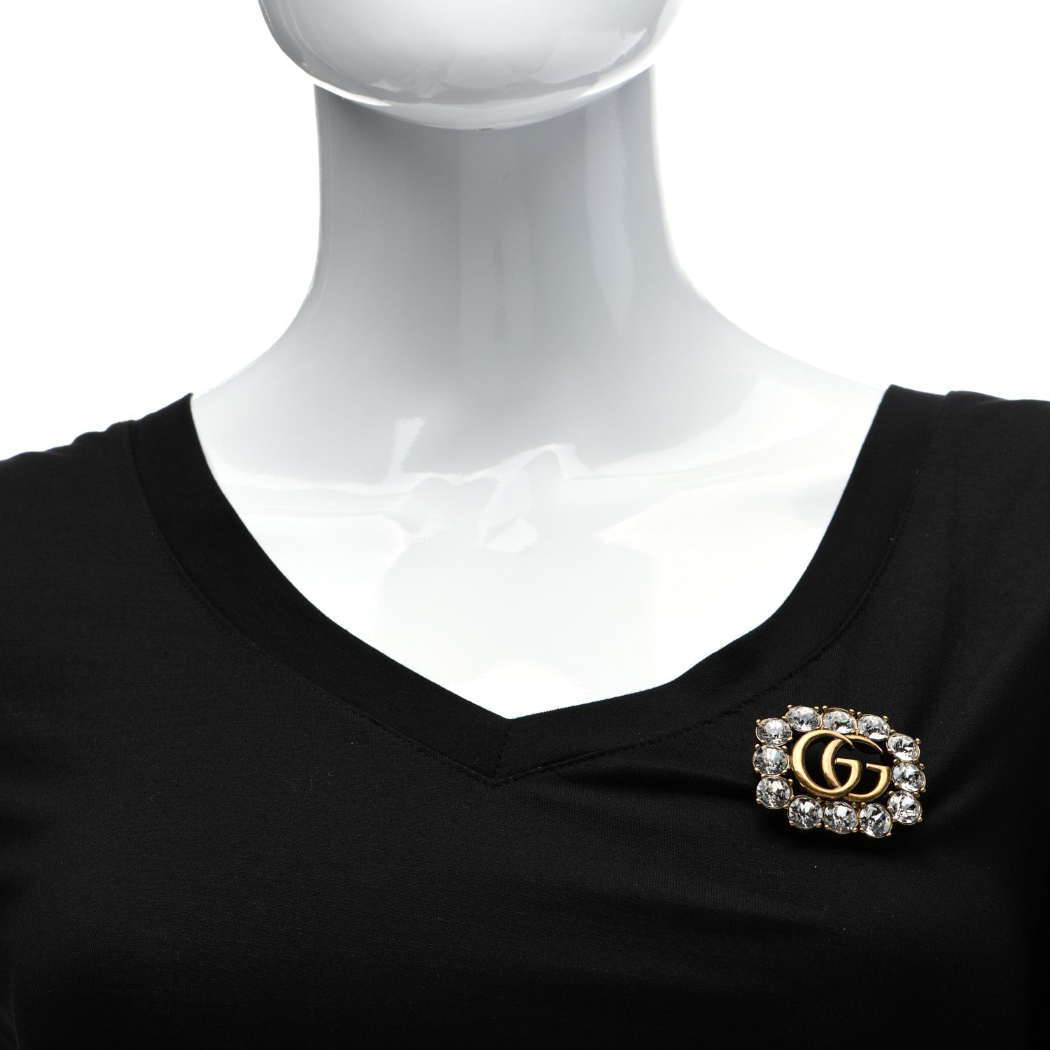 Gucci Metal Crystal Double G Brooch Aged Gold 2 of 5