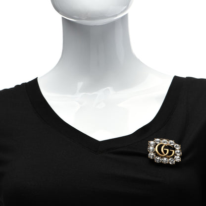 Gucci Metal Crystal Double G Brooch Aged Gold 2 of 5