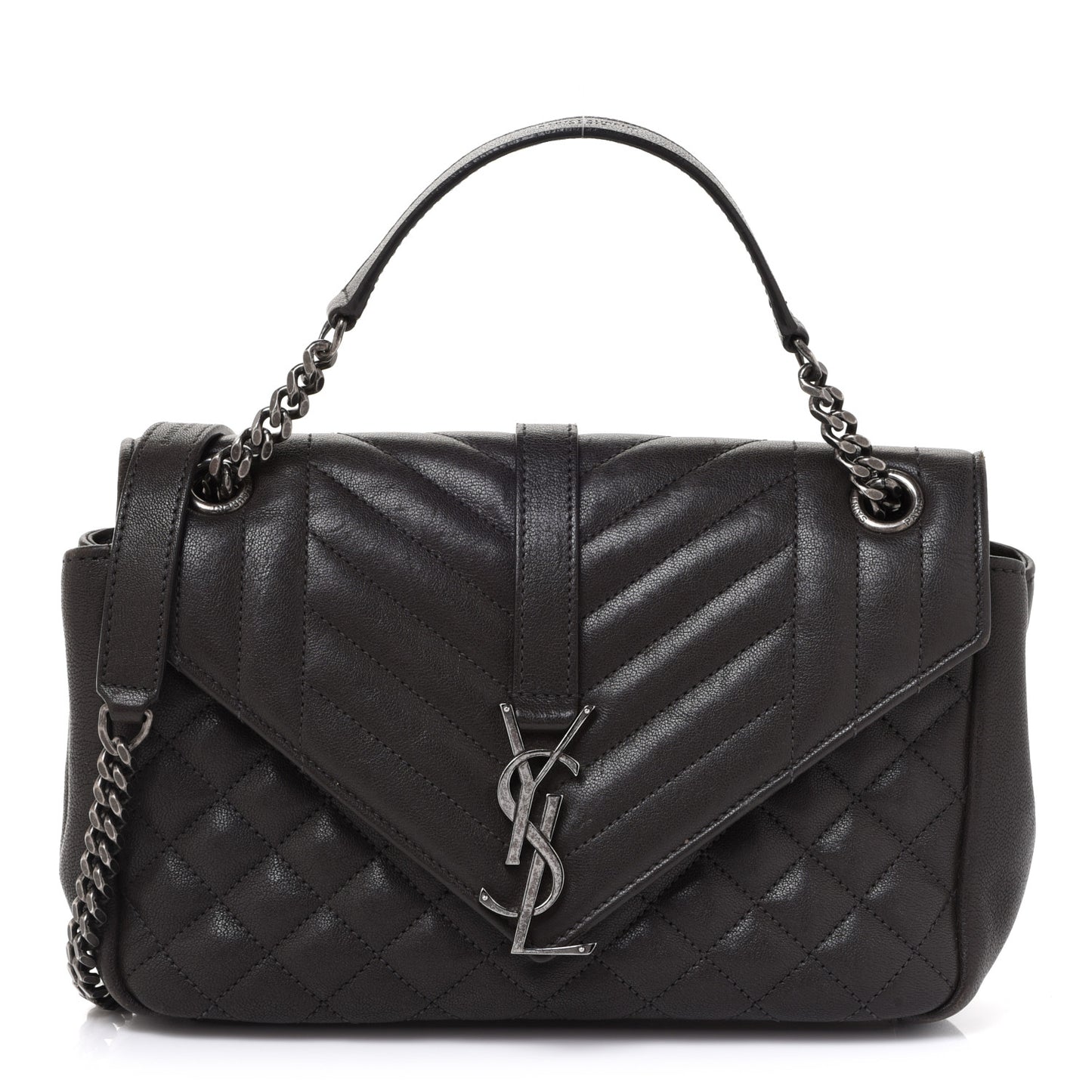 Sheepskin Tri-Quilt Monogram Medium College Bag Coal