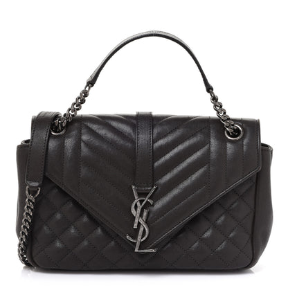 Saint Laurent Sheepskin Tri-Quilt Monogram Medium College Bag Coal 1 of 14