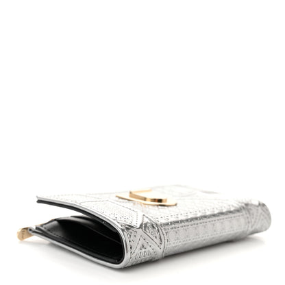 Christian Dior Metallic Patent Micro-Cannage Diorama Medium Wallet Silver 4 of 7