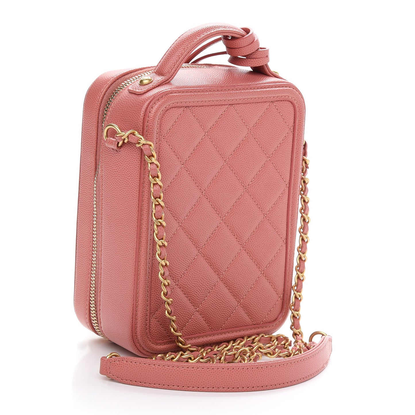 Caviar Quilted CC North South Filigree Vanity Case Pink
