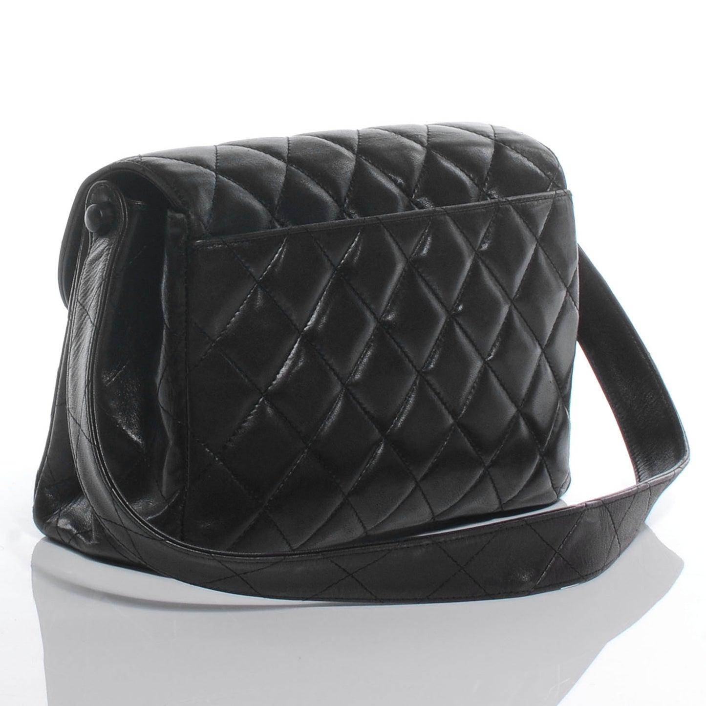 Leather Quilted Flap Shoulder Bag Black