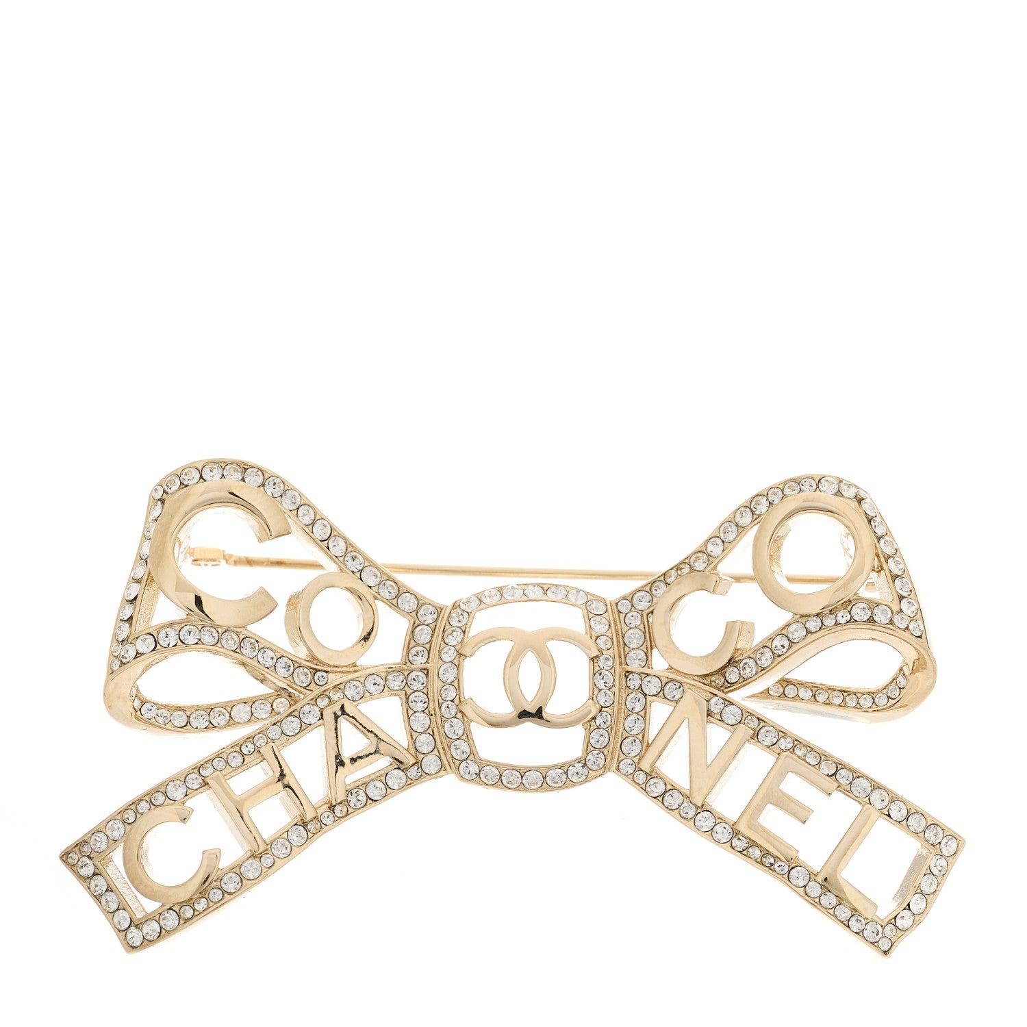 Chanel Metal Crystal Bow-tiful CC Brooch Gold 1 of 5