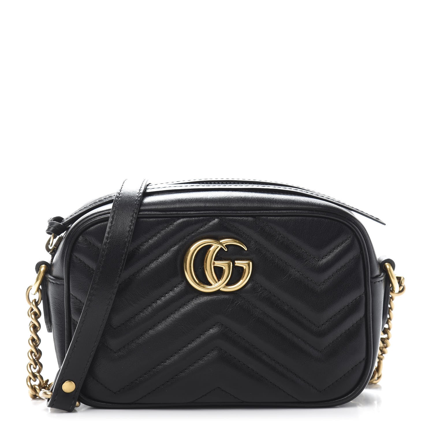 Gucci Calfskin Matelasse Mini GG Marmont Chain Shoulder Bag Black 1 of 11