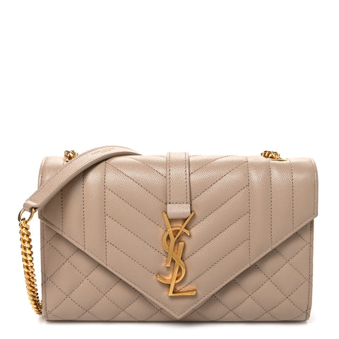 Grain De Poudre Textured Mixed Matelasse Triquilt Small Monogram Satchel Dark Beige
