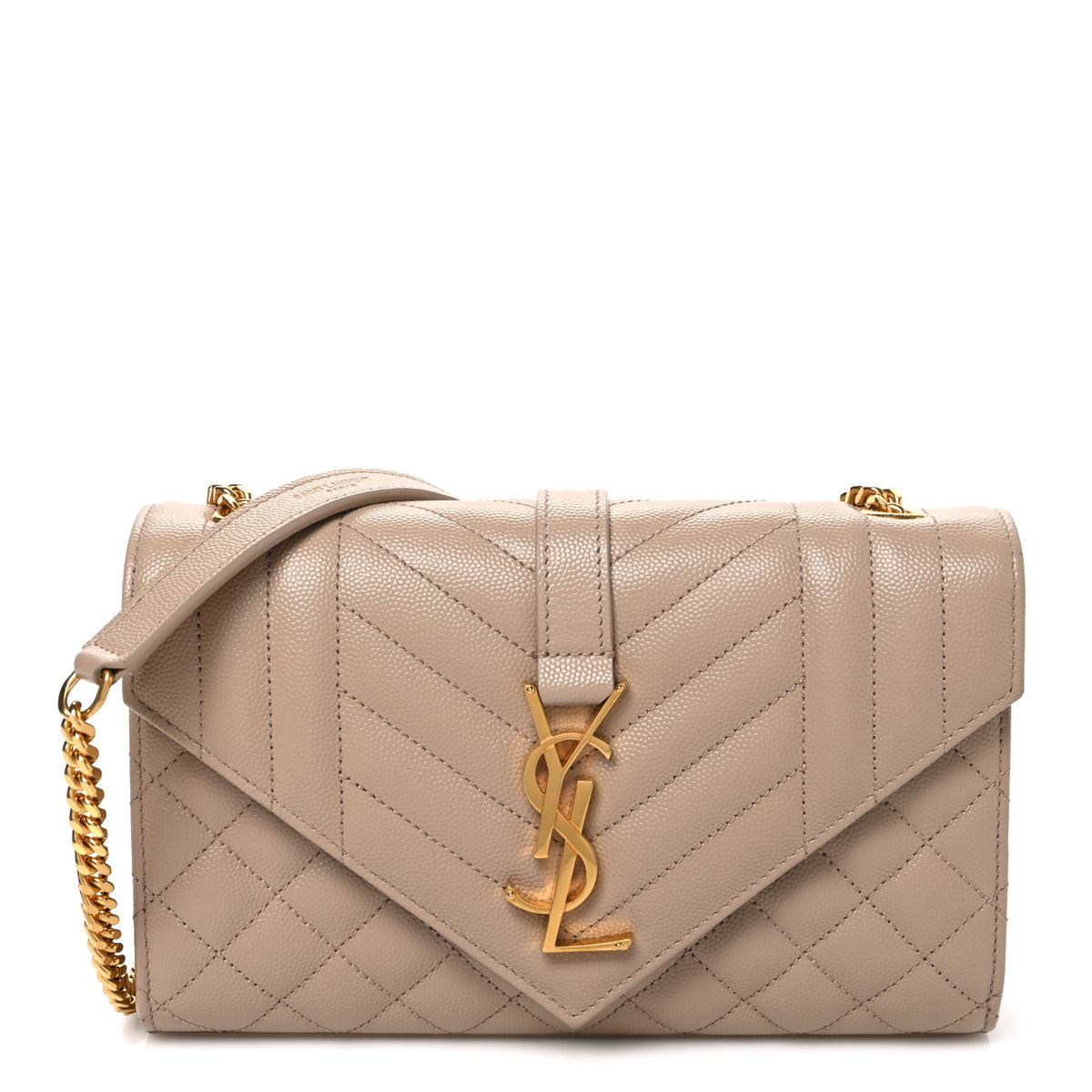 Saint Laurent Grain De Poudre Textured Mixed Matelasse Triquilt Small Monogram Satchel Dark Beige 1 of 10