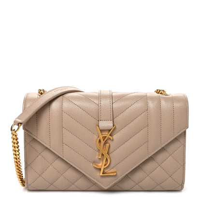 Saint Laurent Grain De Poudre Textured Mixed Matelasse Triquilt Small Monogram Satchel Dark Beige 1 of 10