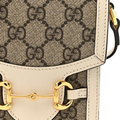 Gucci GG Supreme Monogram Azalea Calfskin Mini Horsebit 1955 Crossbody Bag Beige Ebony Mystic White 8 of 12