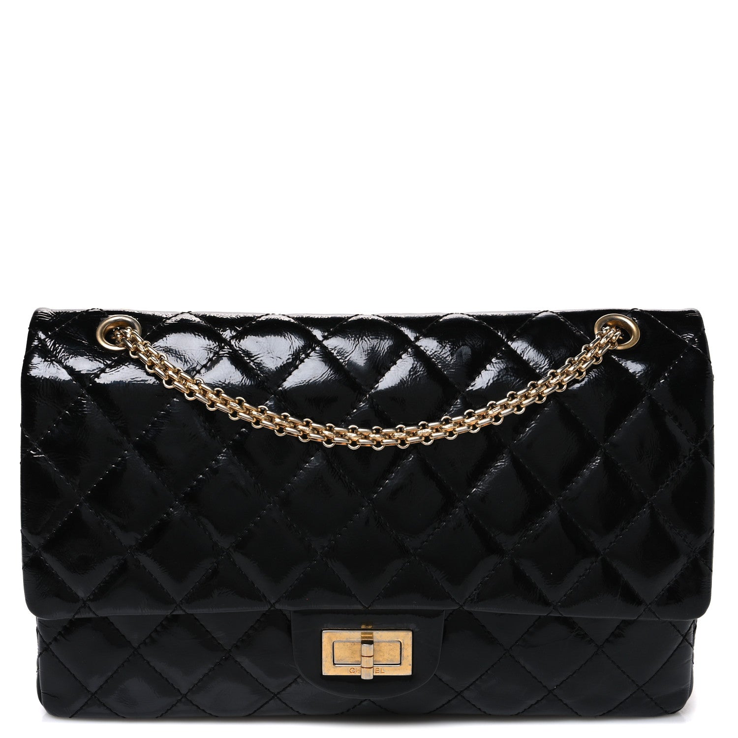 Chanel Distressed Patent Quilted 2.55 Reissue 227 Flap Black