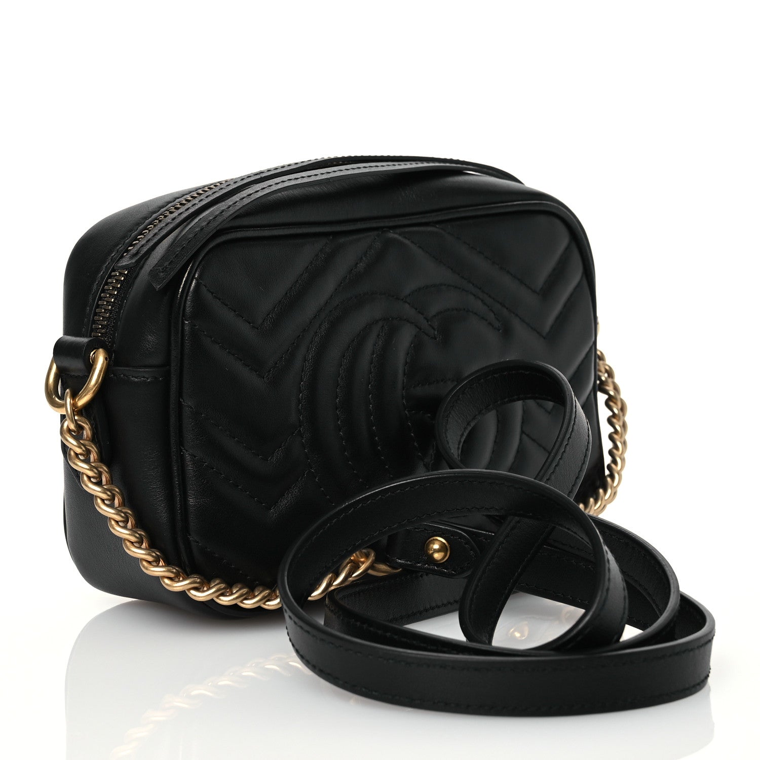 Gucci Calfskin Matelasse Mini GG Marmont Chain Shoulder Bag Black 3 of 12