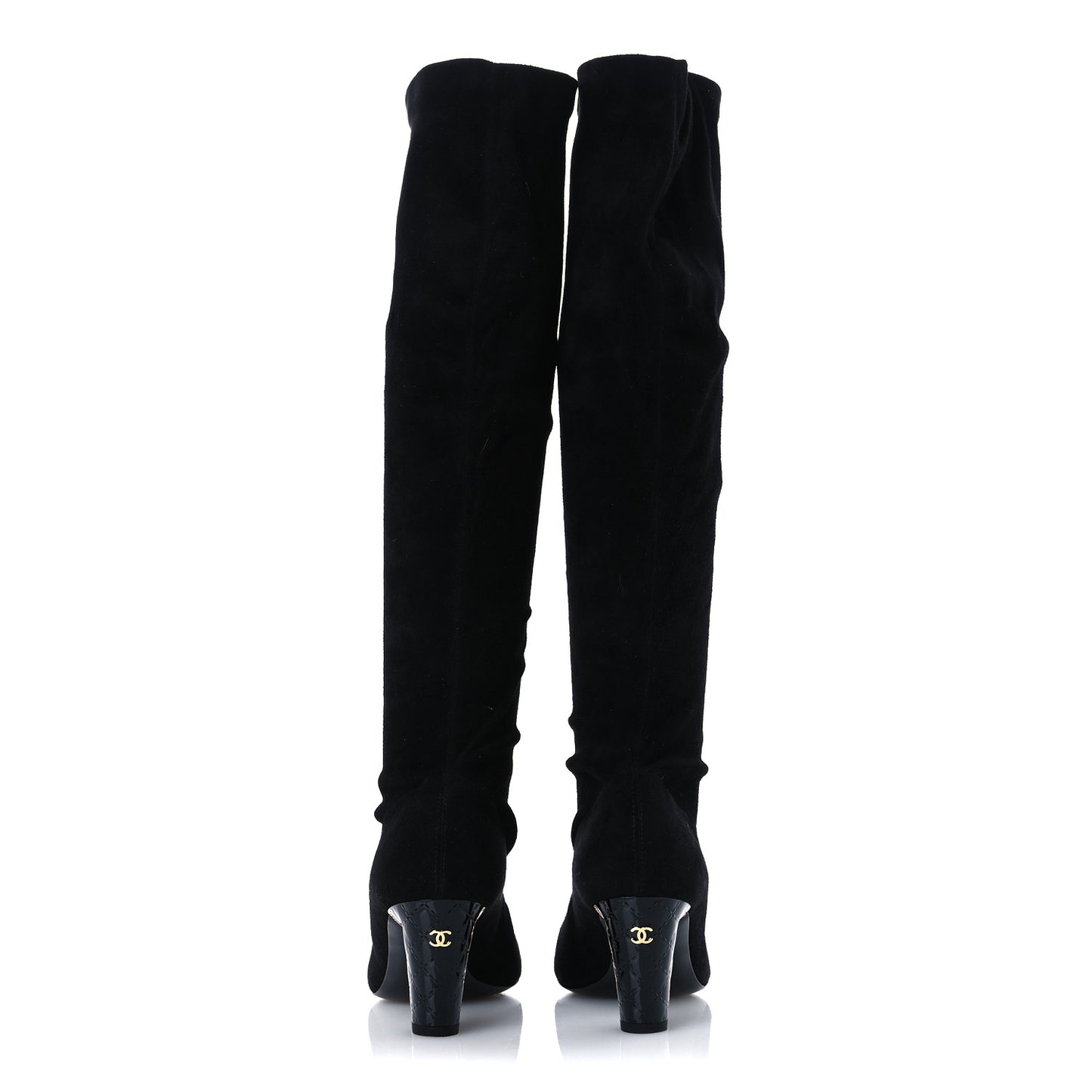 Suede Patent CC Quilted Knee High Boots 36 Black