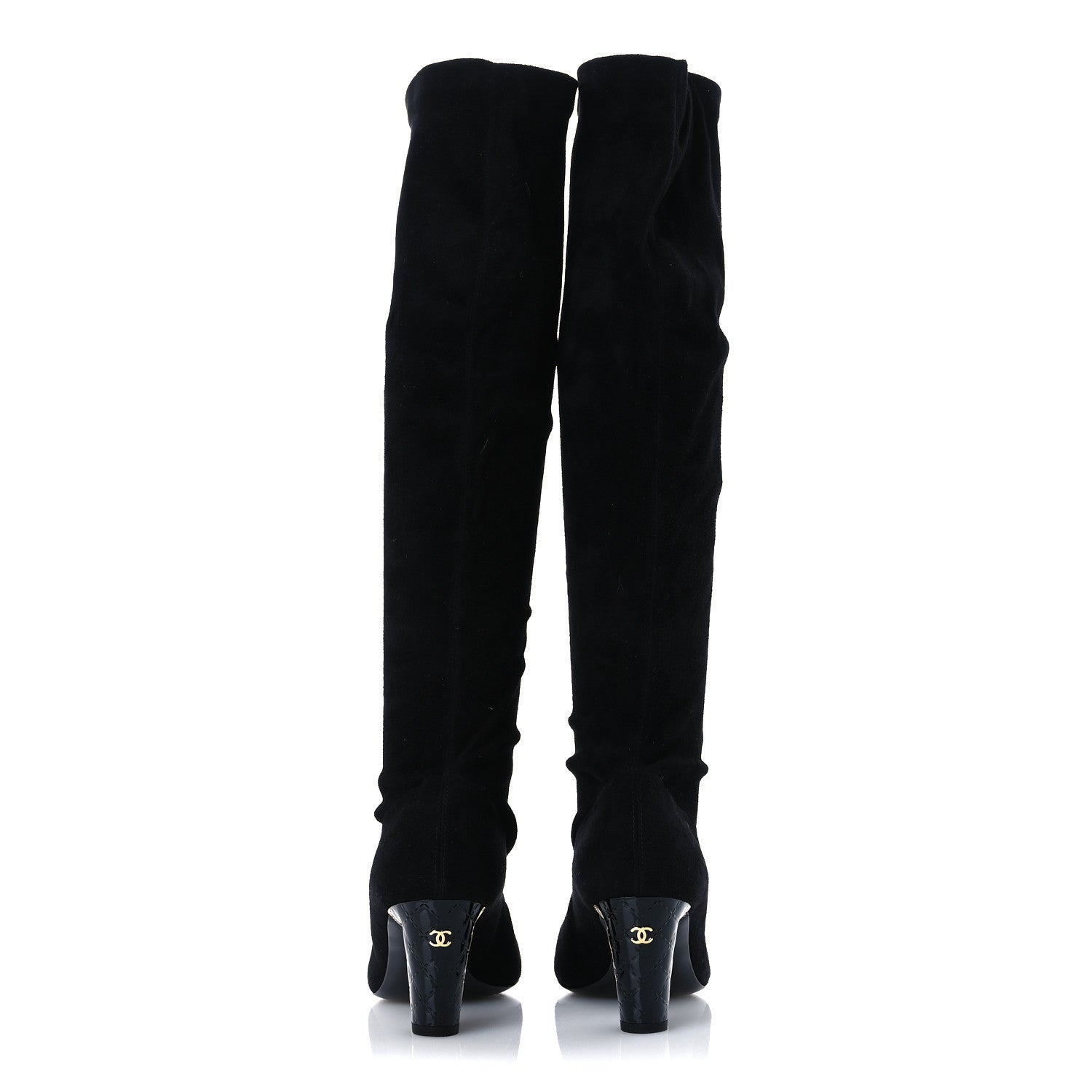 Chanel Suede Patent CC Quilted Knee High Boots 36 Black 6 of 10