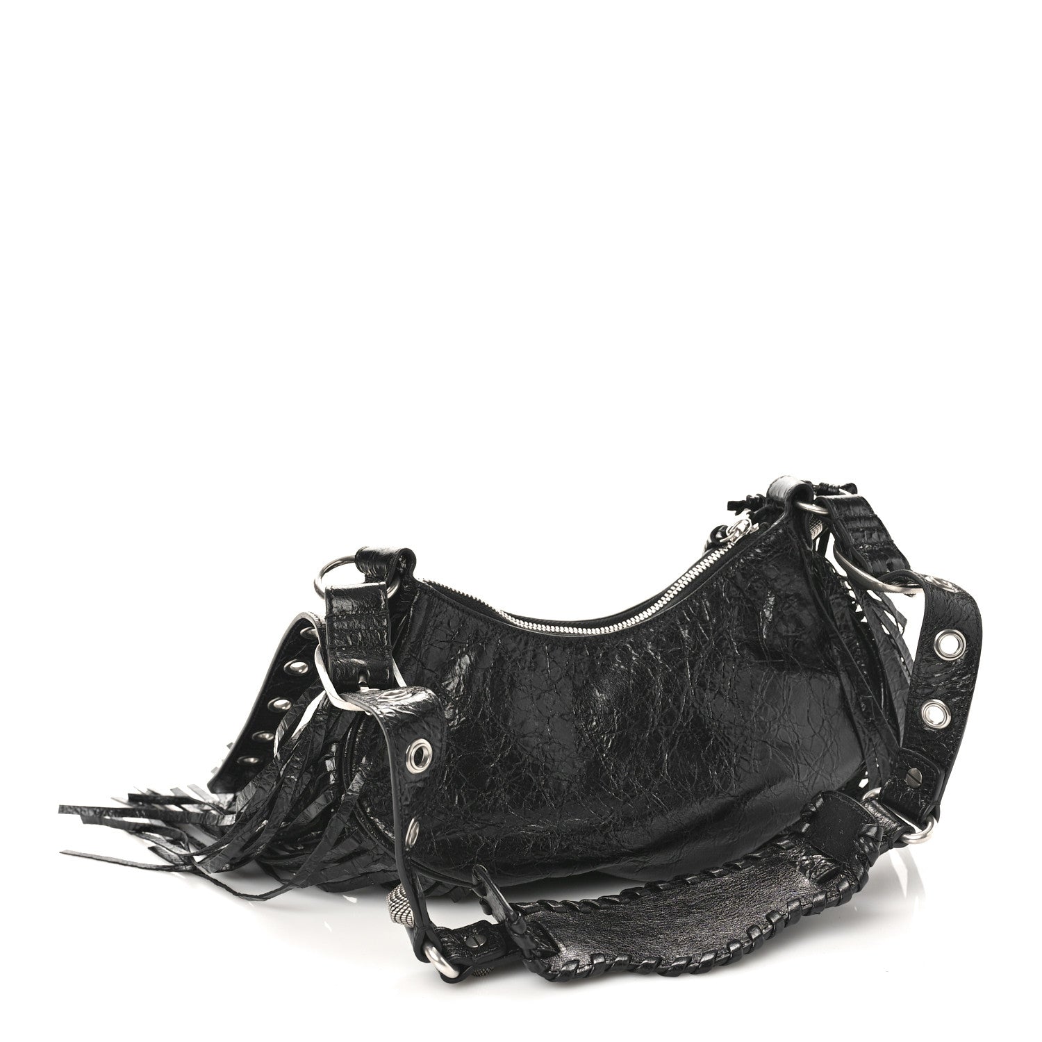 Balenciaga Agneau Arena Le Cagole Fringe Shoulder Bag XS Black 3 of 10
