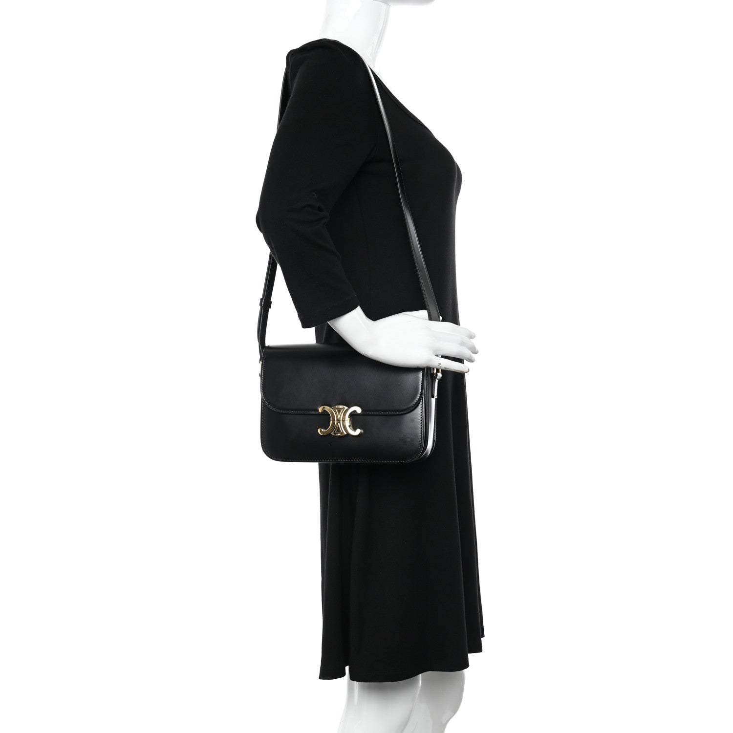 Celine Shiny Calfskin Medium Triomphe Black 2 of 10