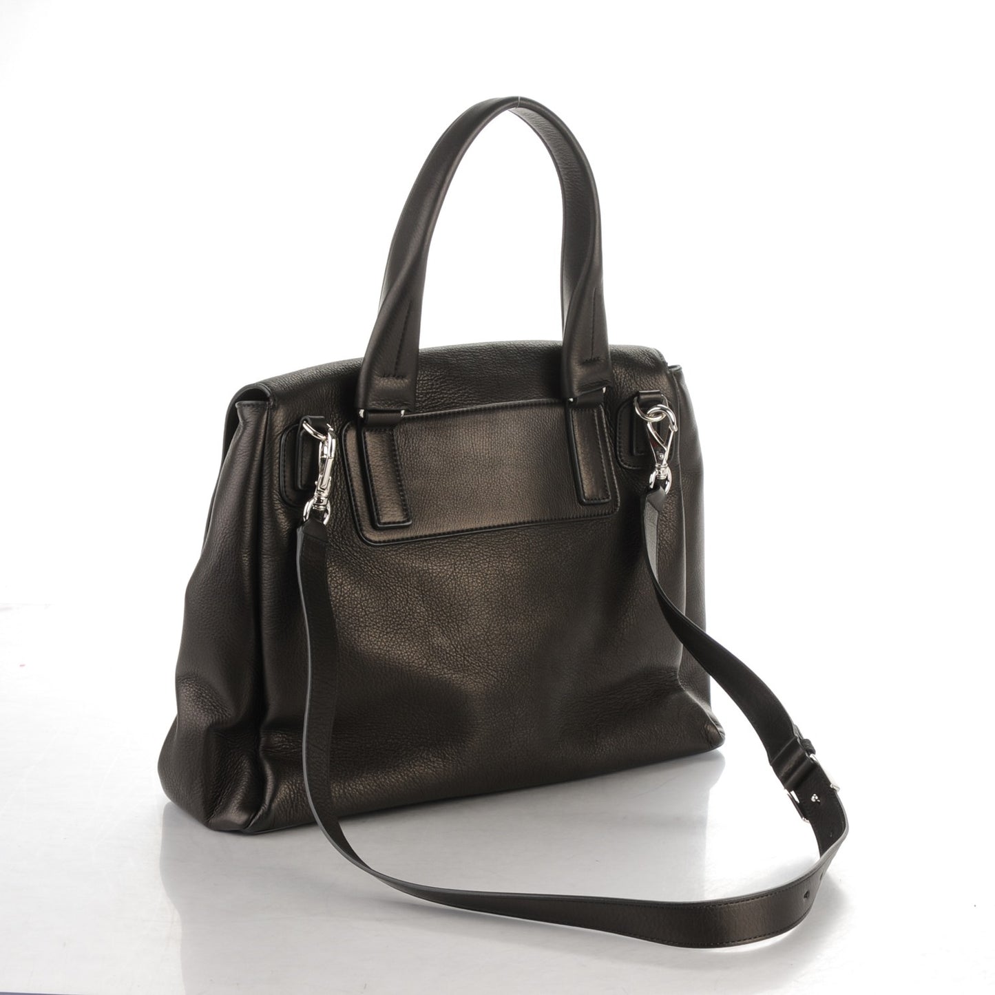 Waxy Grained Calfskin Medium Pandora Pure Flap Bag Black