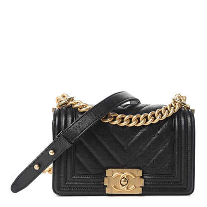 Chanel Caviar Chevron Quilted Small Boy Flap Black 1 of 10
