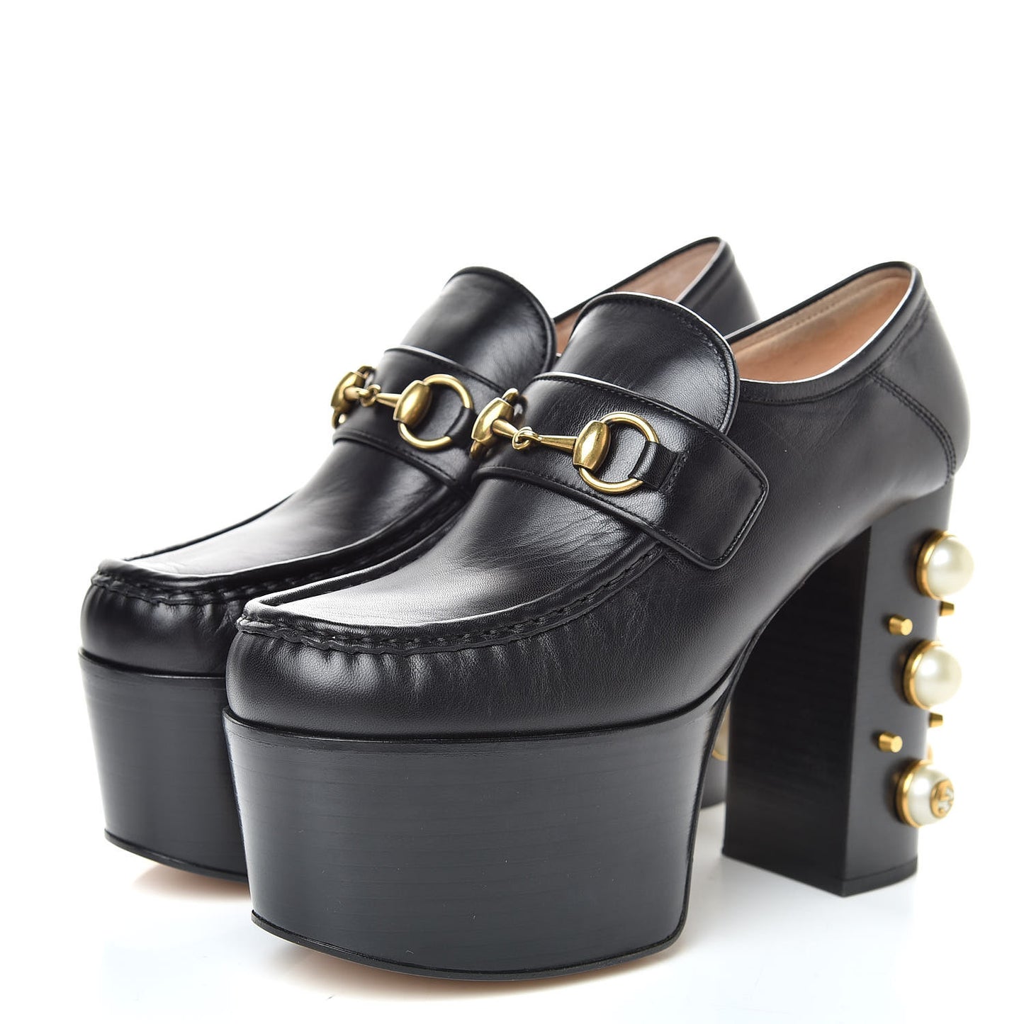 Malaga Kid Pearl Studded Vegas Platform Loafers 37.5 Black