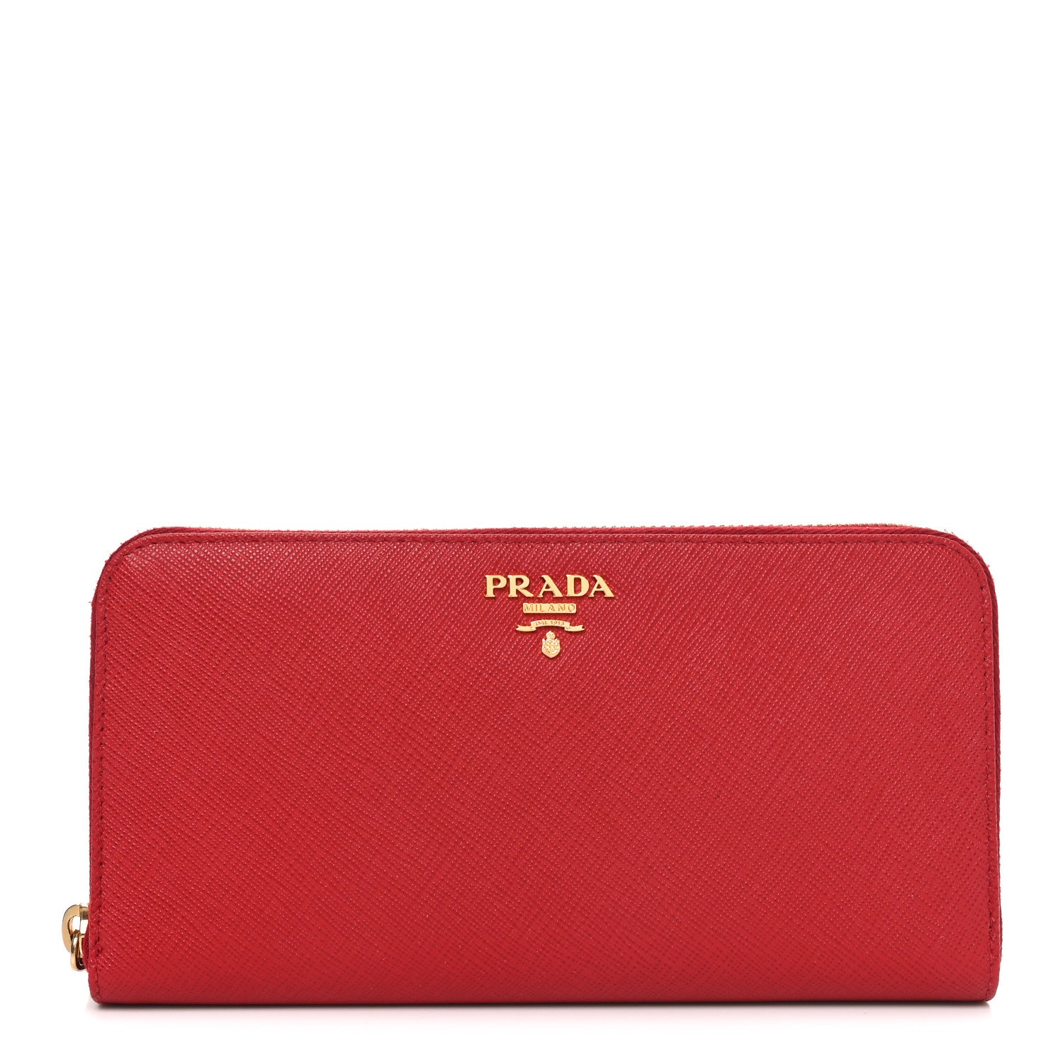 Prada Saffiano Metal Zip Around Wallet Fuoco 1 of 8