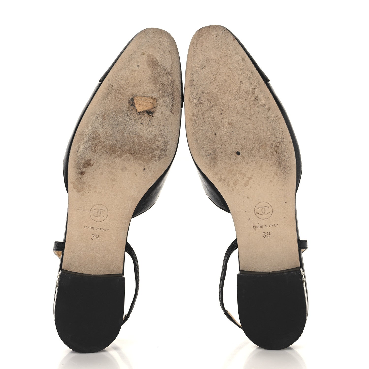 Chanel Goatskin Grosgrain Cap Toe CC Slingback Flats 39 Black 6 of 10
