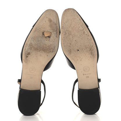 Chanel Goatskin Grosgrain Cap Toe CC Slingback Flats 39 Black 6 of 10