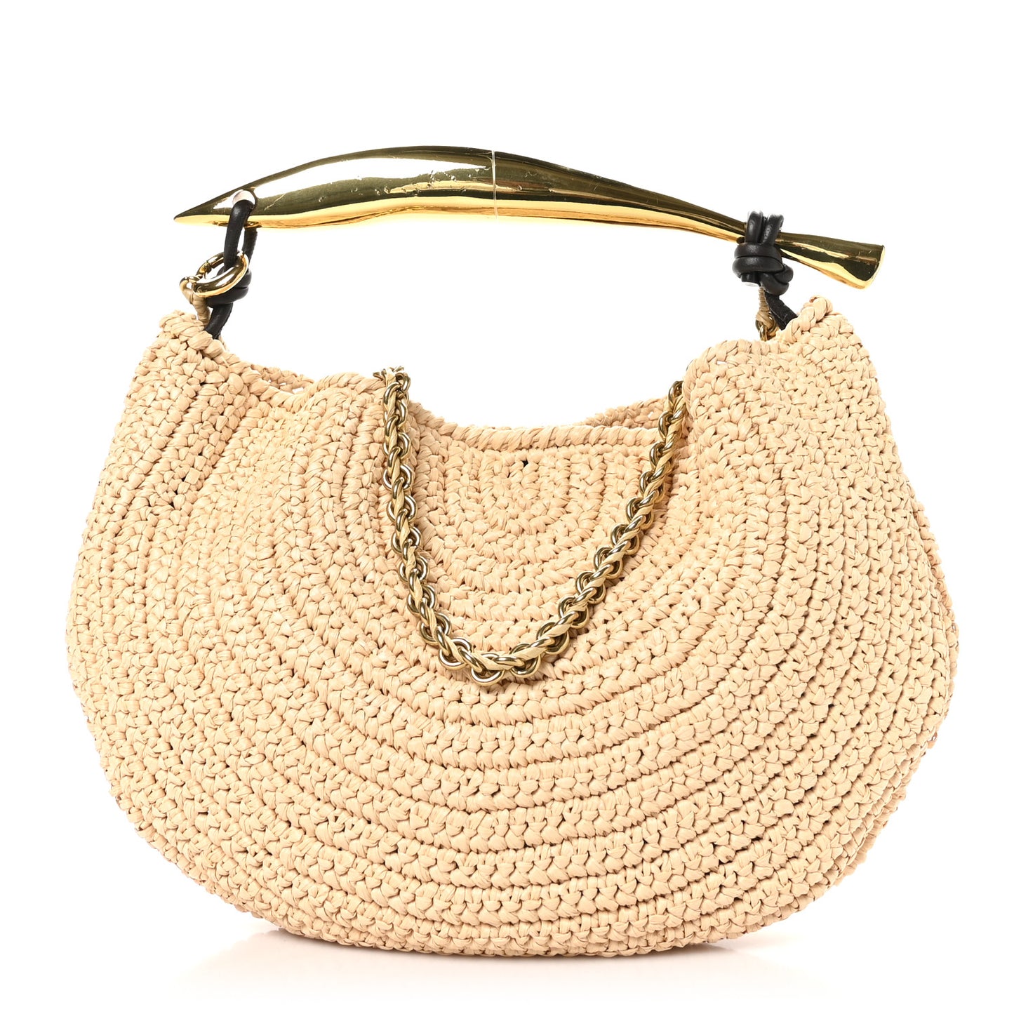 Raffia Crochet Sardine With Chain Bag Natural Fondant