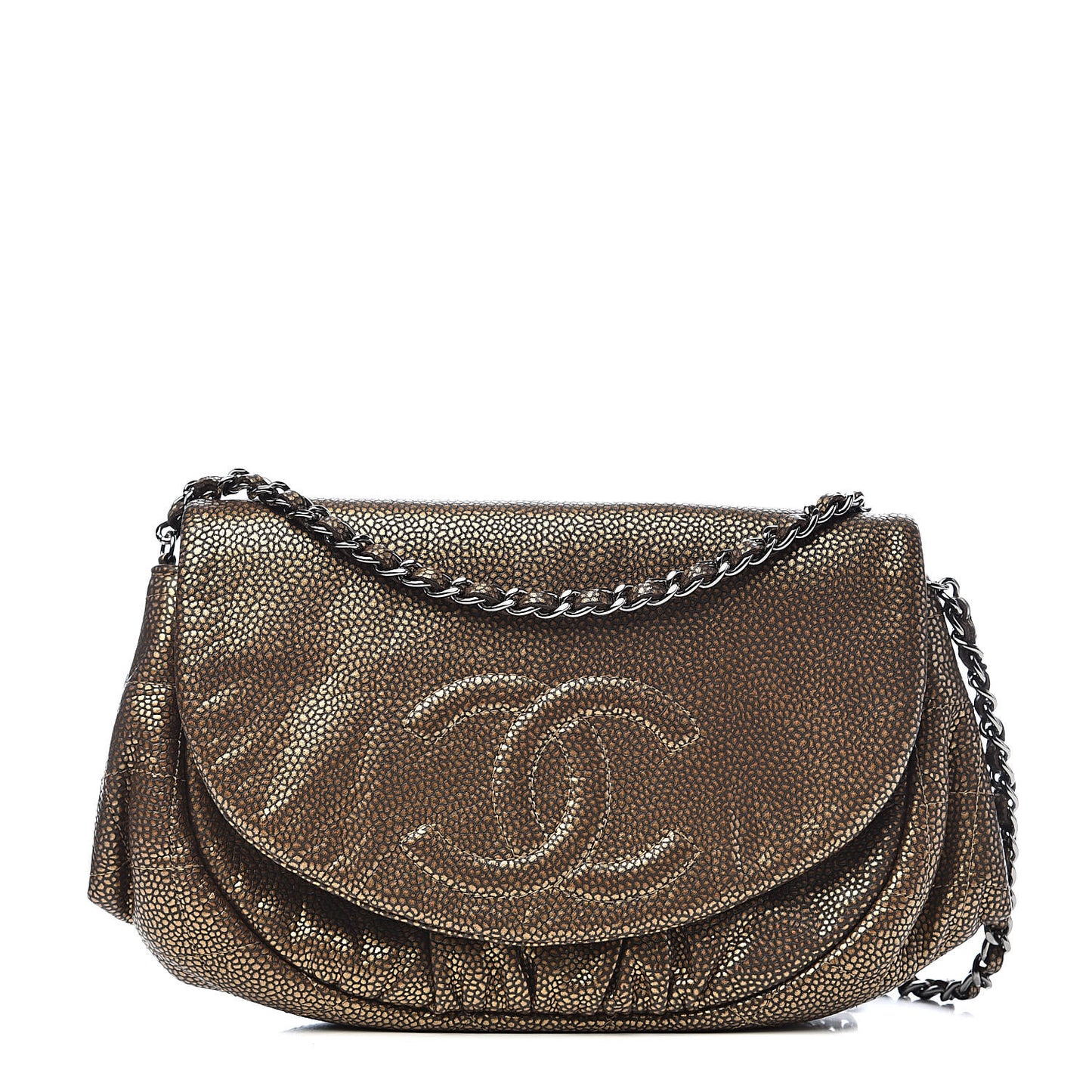 Metallic Caviar Half Moon Wallet On Chain WOC Bronze