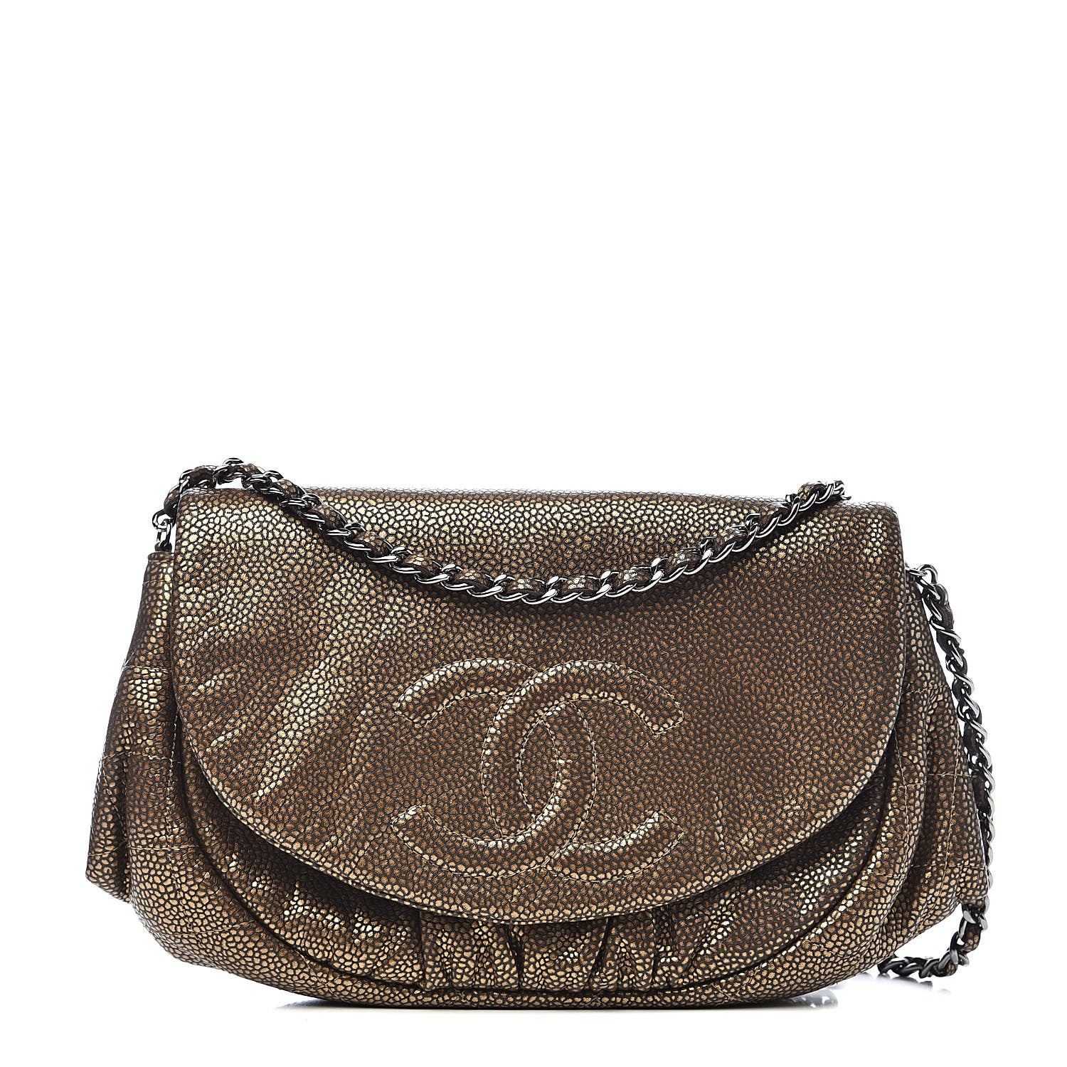 Chanel Metallic Caviar Half Moon Wallet On Chain WOC Bronze 1 of 13