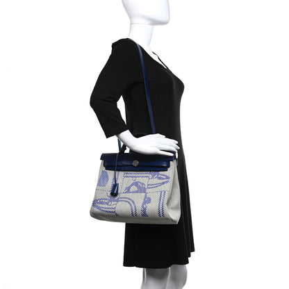 Hermes Vache Hunter Toile H Brides de Gala Herbag Zip Retourne 31 PM Bleu De France Ecru Black 2 of 10
