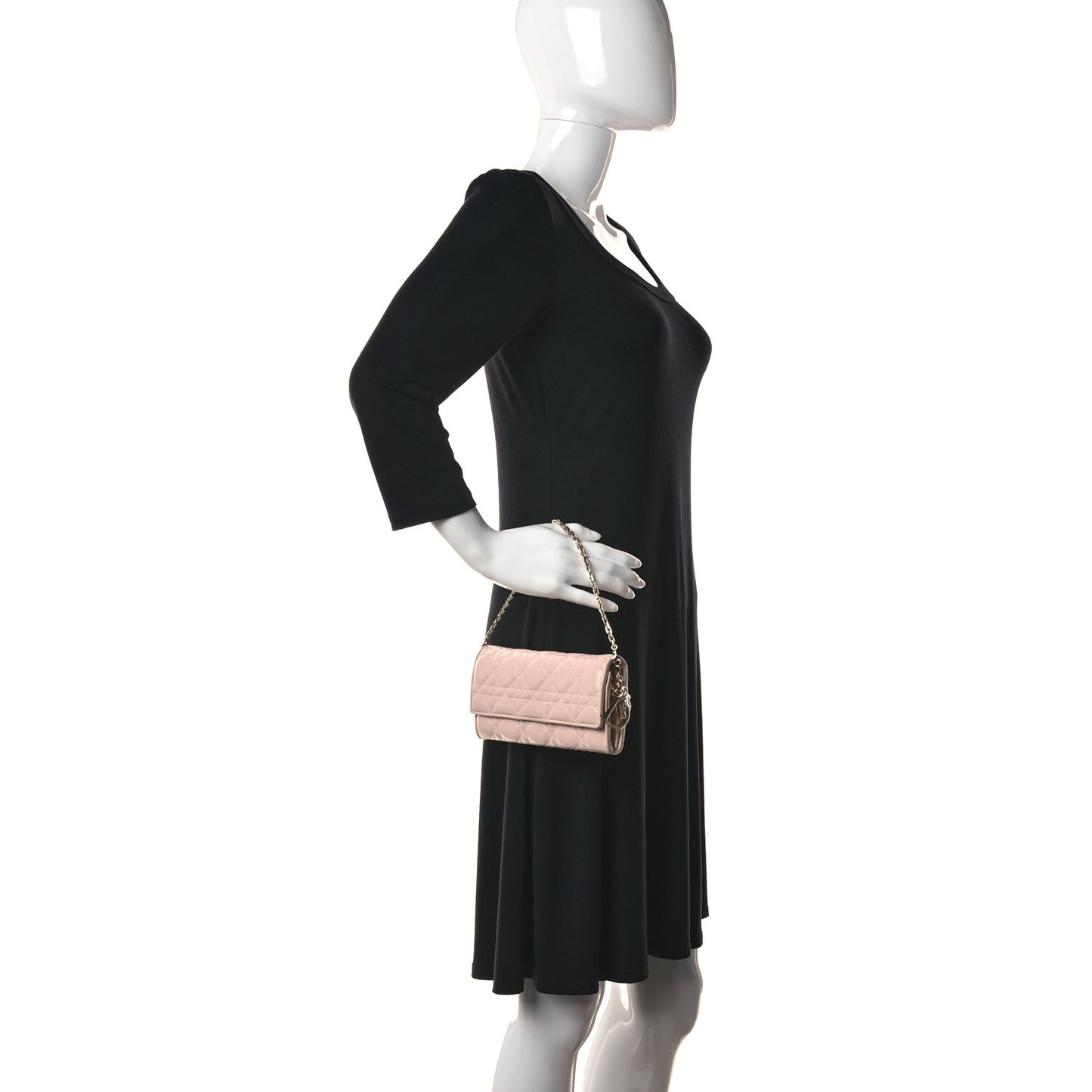 Lambskin Cannage Lady Dior Rendezvous Wallet On Chain Light Pink