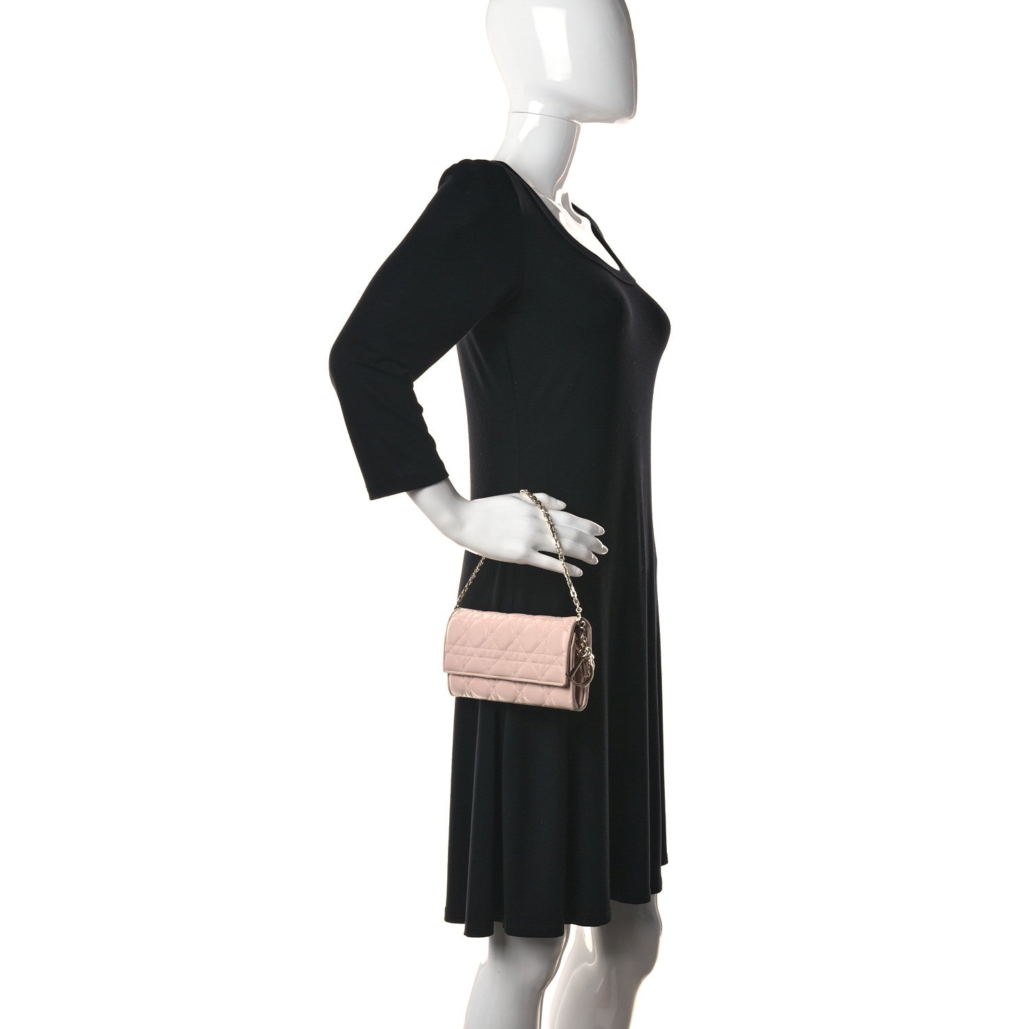 Christian Dior Lambskin Cannage Lady Dior Rendezvous Wallet On Chain Light Pink 2 of 11