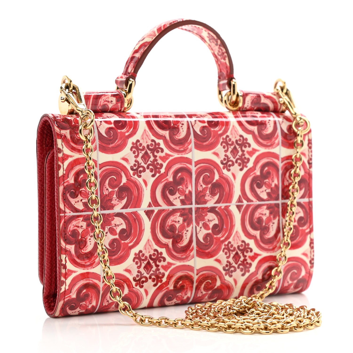 Dolce & Gabbana Patent Majolica Printed Mini Sicily Von Bag Red White 3 of 8