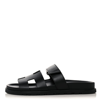 Hermes Calfskin Womens Chypre Sandals 38 Black 1 of 11