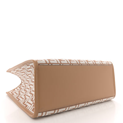 Fendi Woven Fabric Calfskin FF Medium Fendi Sunshine Shopper Tote Natural White Dark Honey 4 of 11