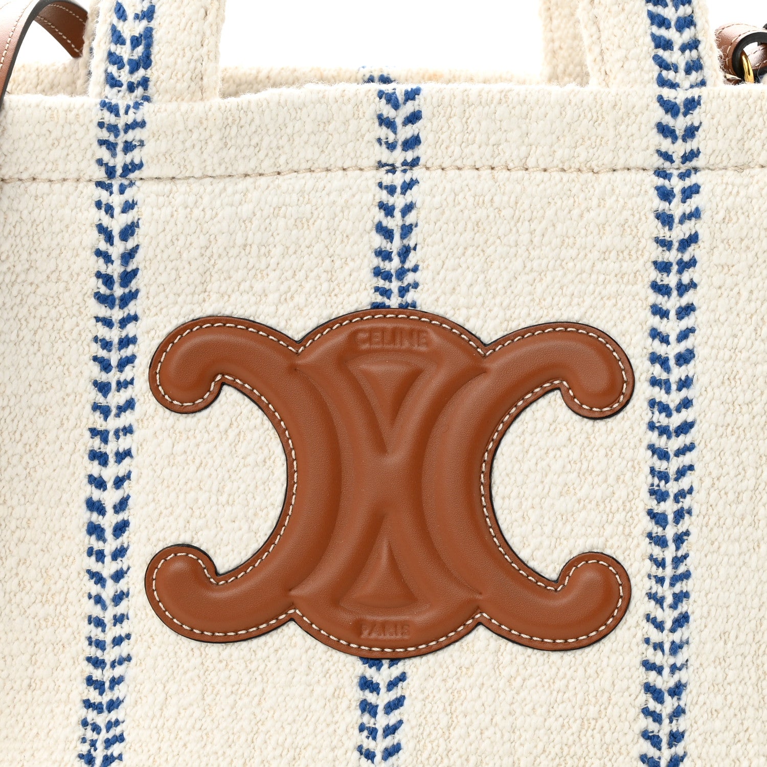 Celine Canvas Calfskin Stripe Triomphe Small Cabas Thais White Blue 7 of 11