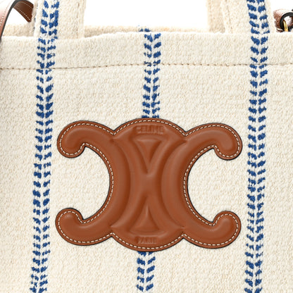 Celine Canvas Calfskin Stripe Triomphe Small Cabas Thais White Blue 7 of 11
