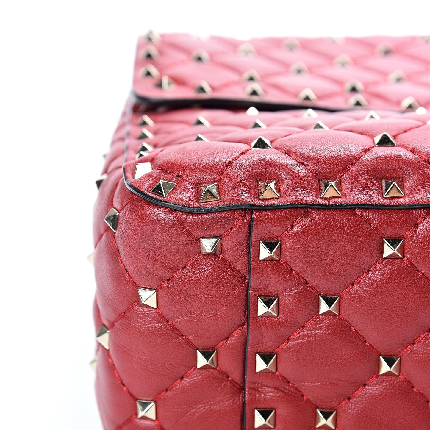 Lambskin Large Rockstud Spike Shoulder Bag Red
